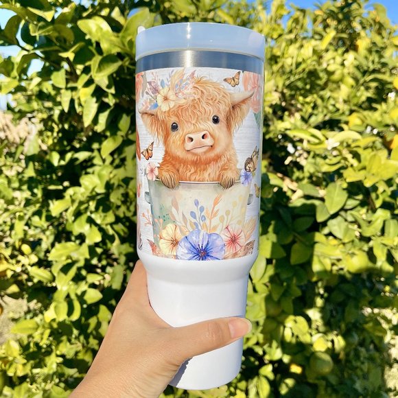 Christmas gift Baby Highland Cow In a Bucket 40 oz Tumbler BRAND NEW Double-wall - Picture 4 of 8